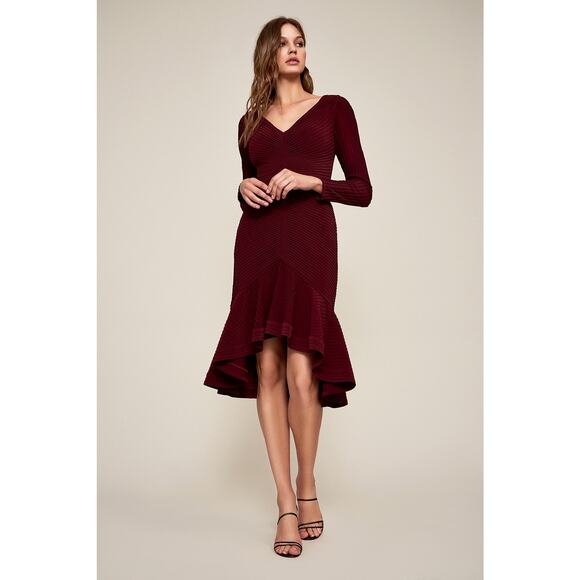 NWT Tadashi Shoji Elias Burgundy Wine Long Sleeve Pintuck Dress SZ XL - Picture 1 of 11